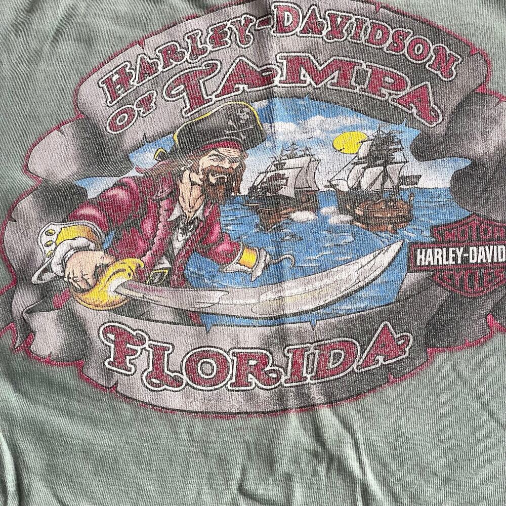 Vintage Harley Davidson of Tampa T Shirt Adult Large? Pirate Ship Boat Green